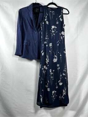 Vintage 90s Andrea Viccaro Silk Dress / Blazer Suit Set